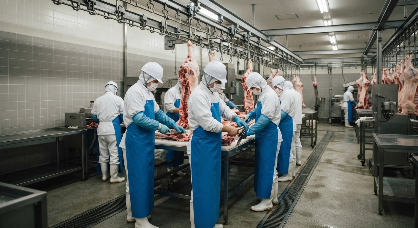 日本の食肉加工工場の内部の様子