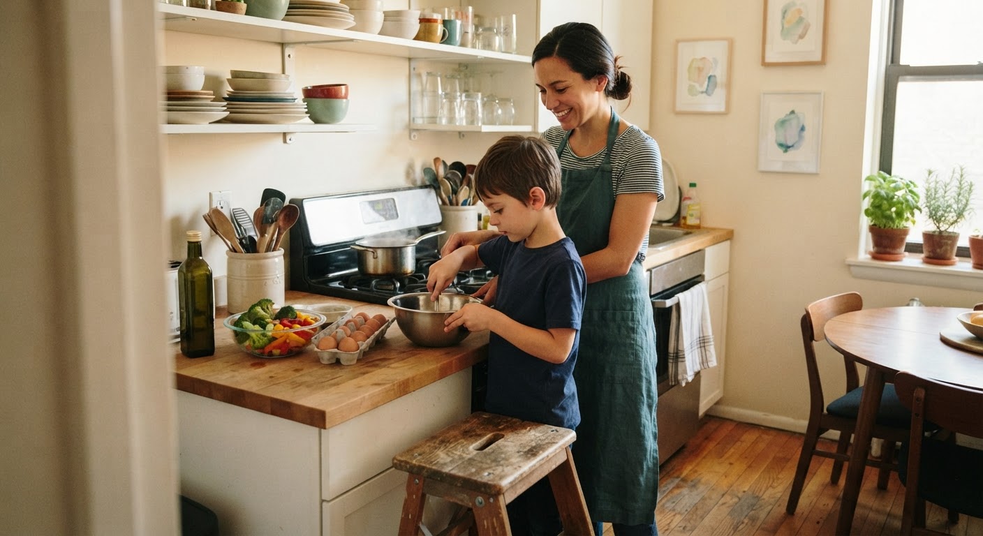 Un aménagement astucieux pour une cuisine de résidence universitaire fonctionnelle.