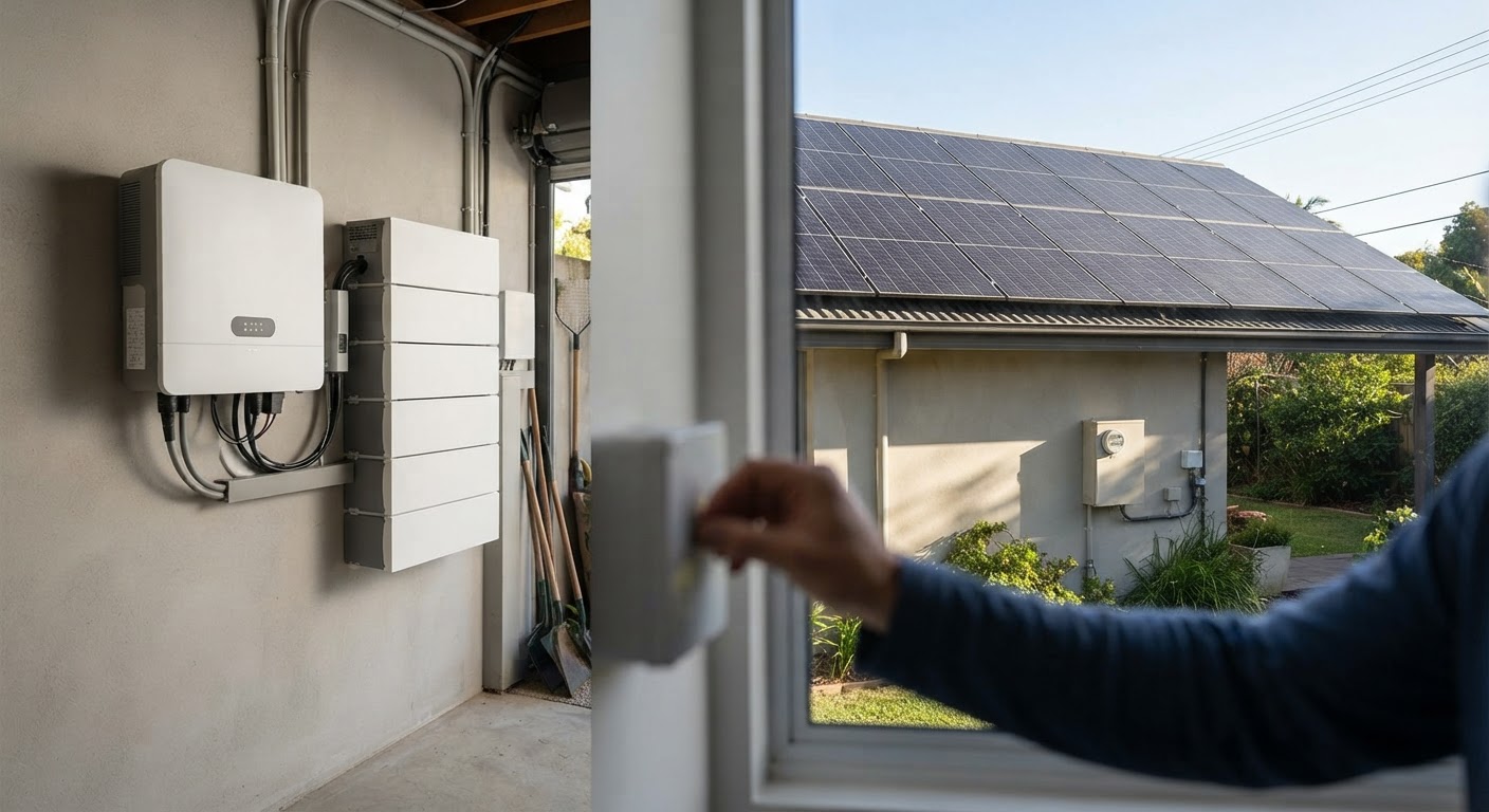A typical home energy system diagram illustrating the flow between solar panels, battery storage, the home's appliances, and the grid.