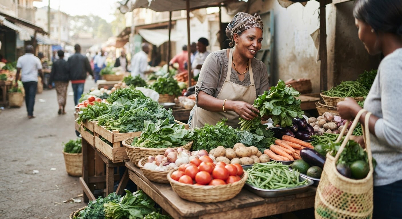 በአዲስ አበባ ገበያ የሚሸጡ ትኩስ አትክልቶች
