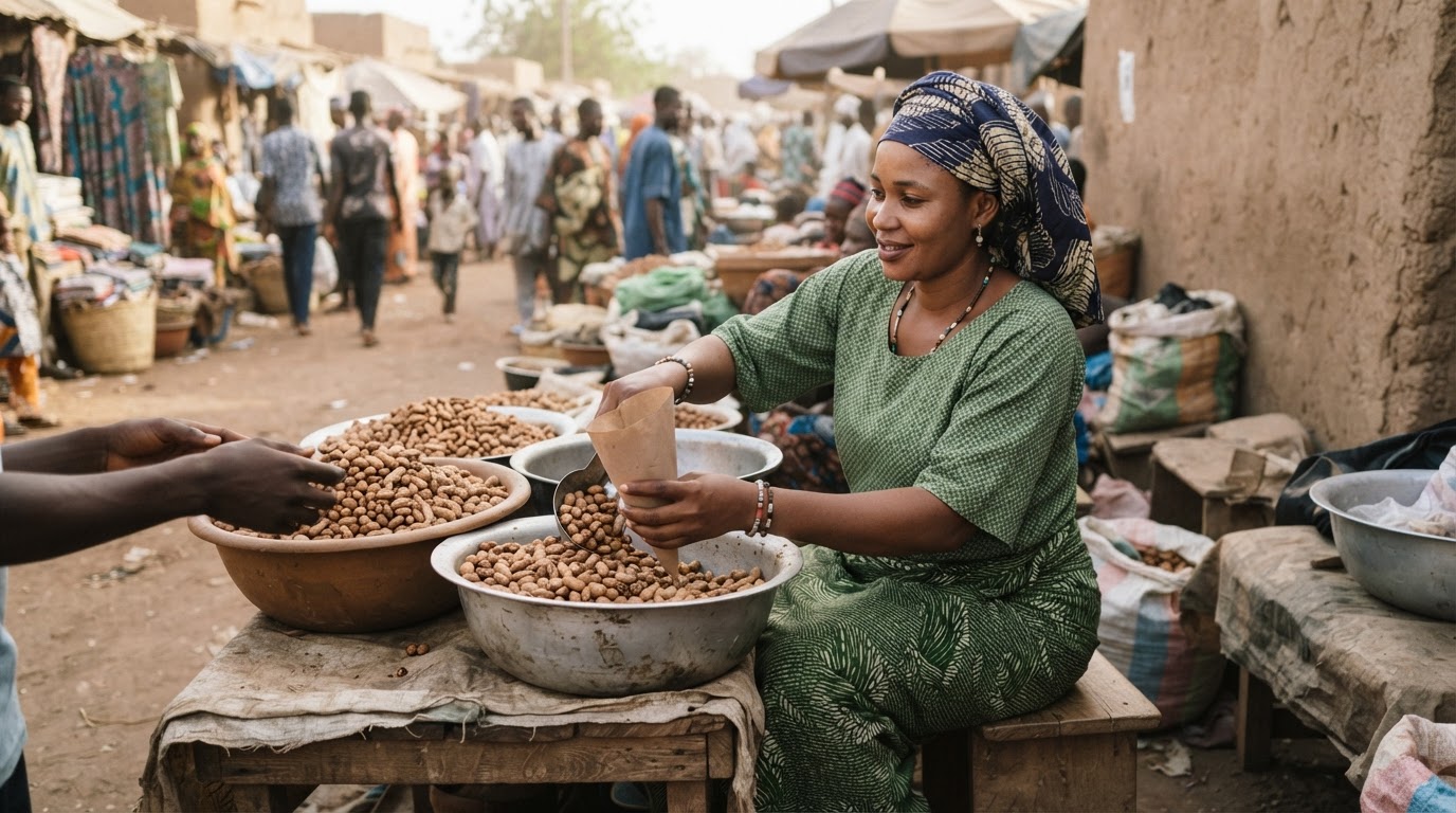 Wata mata 'yar Hausa tana sayar da gyada a kasuwa