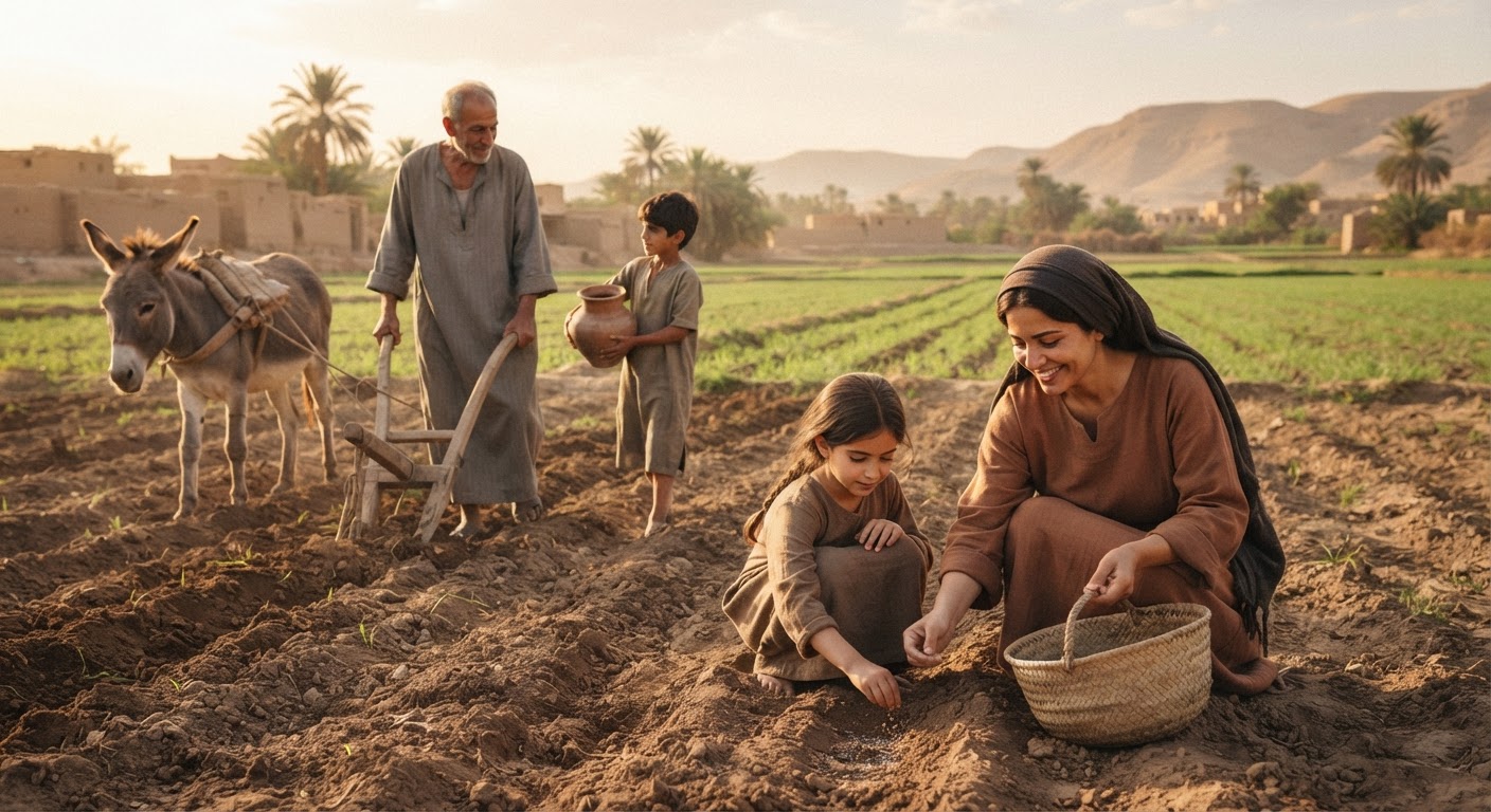 ألواح مسمارية قديمة تصور الزراعة في بلاد ما بين النهرين، مما يدل على أهمية المحاصيل النباتية المبكرة.