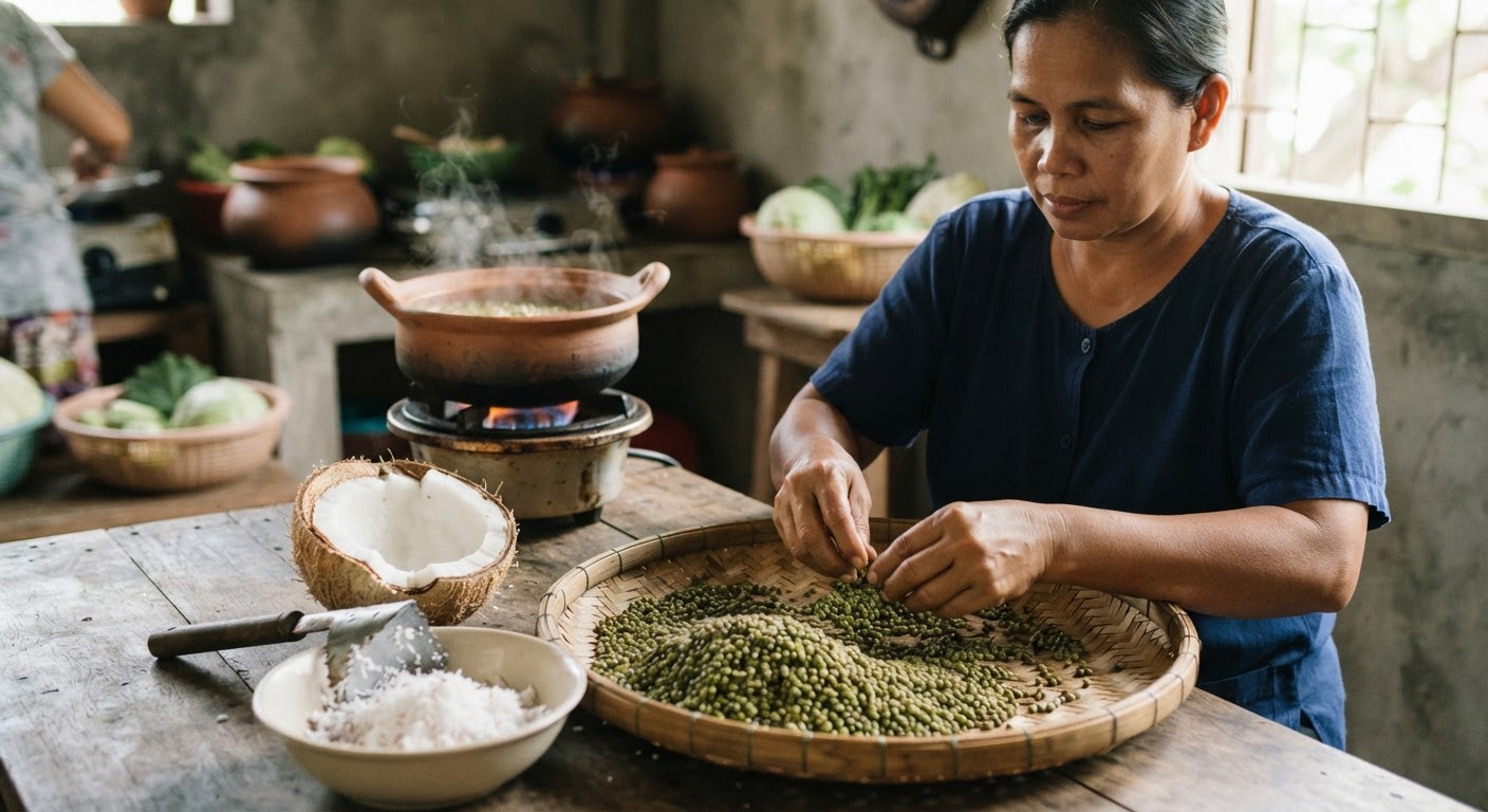 Ang munggo at niyog ay dalawa sa pinakamahalagang sangkap sa plant-based na lutuing Pilipino, nagbibigay ng protina at malasang lasa.