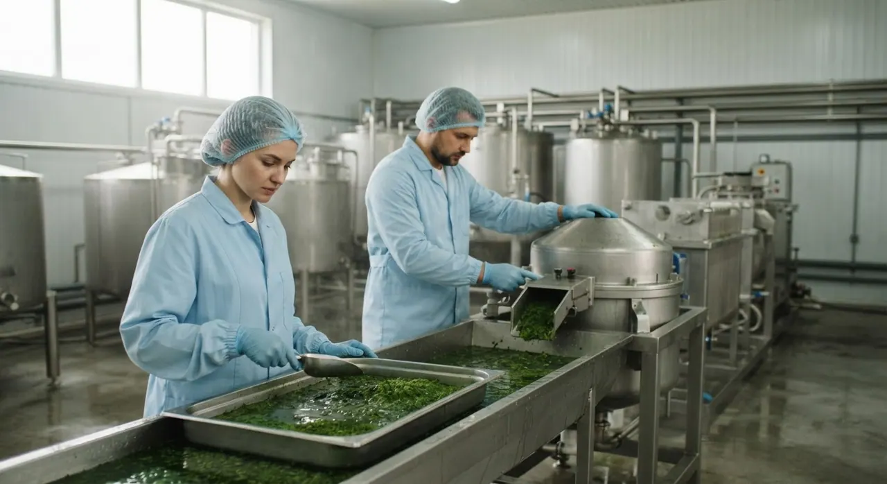 Modern facilities are exploring efficient ways to harvest and process duckweed for food applications.