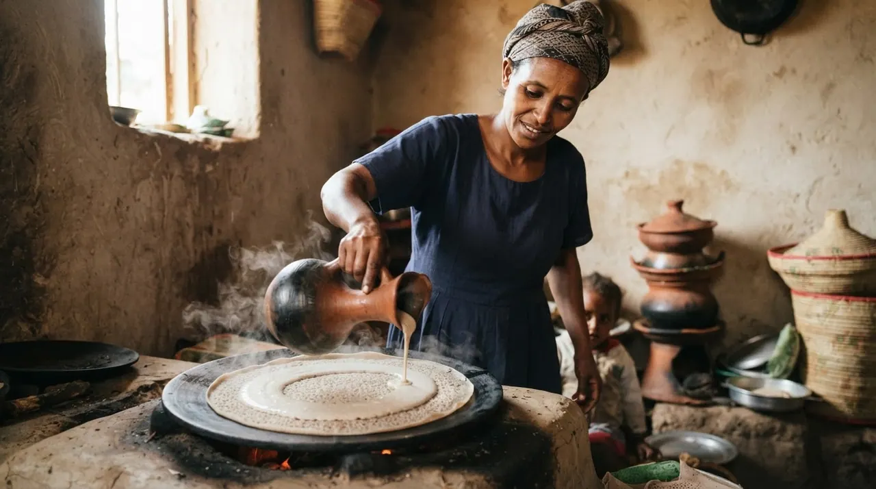 የኢትዮጵያ ሴት ኢንጀራ ስትሰራ