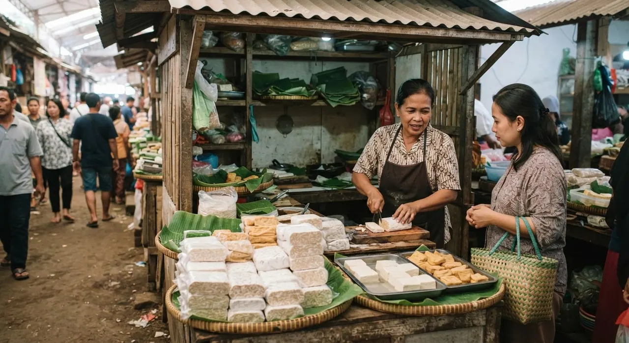 Stan pasar Indonesia yang menjual tempe dan tahu