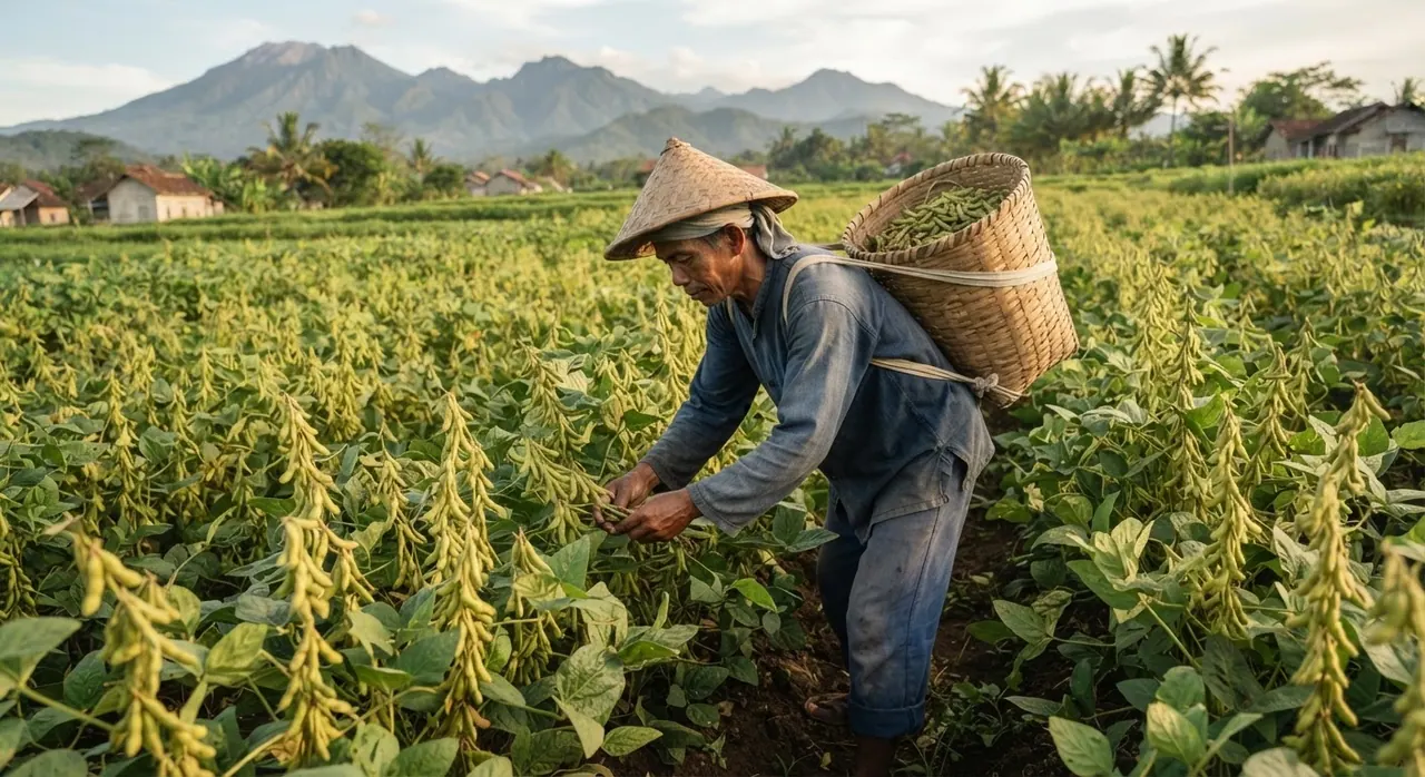 Petani kedelai di sawahnya, ujung tombak produksi pangan Indonesia.