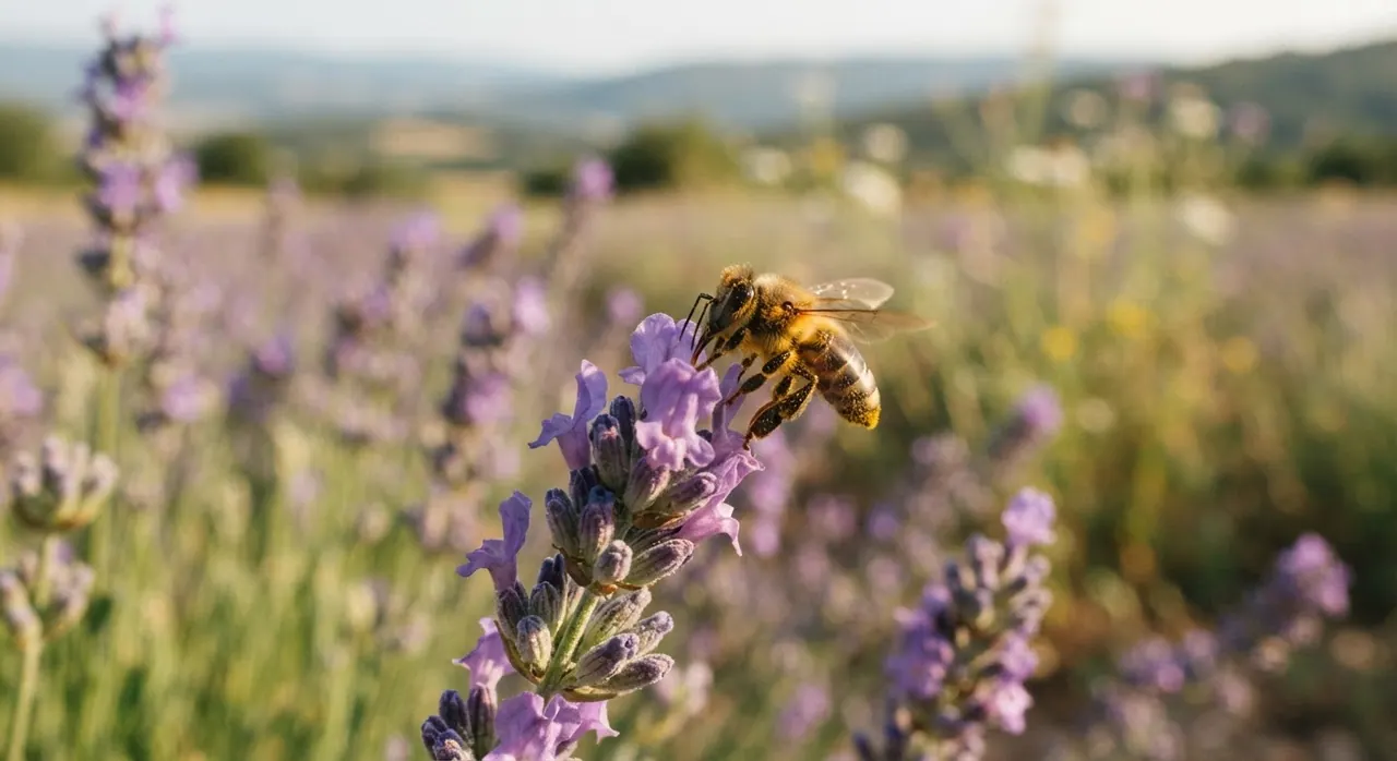 Une abeille butinant une fleur de lavande, un travail essentiel à la pollinisation.