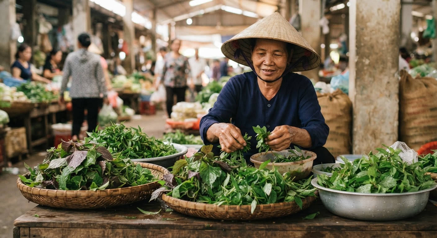 Rau sống tươi ngon là thành phần không thể thiếu khi ăn bún chả giò chay.