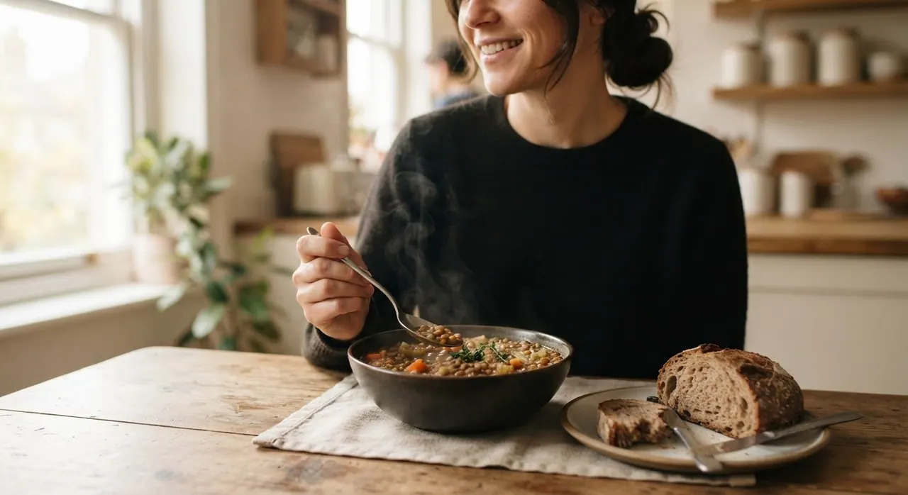 Eine herzhafte Linsensuppe ist eine ausgezeichnete und sättigende Proteinquelle.