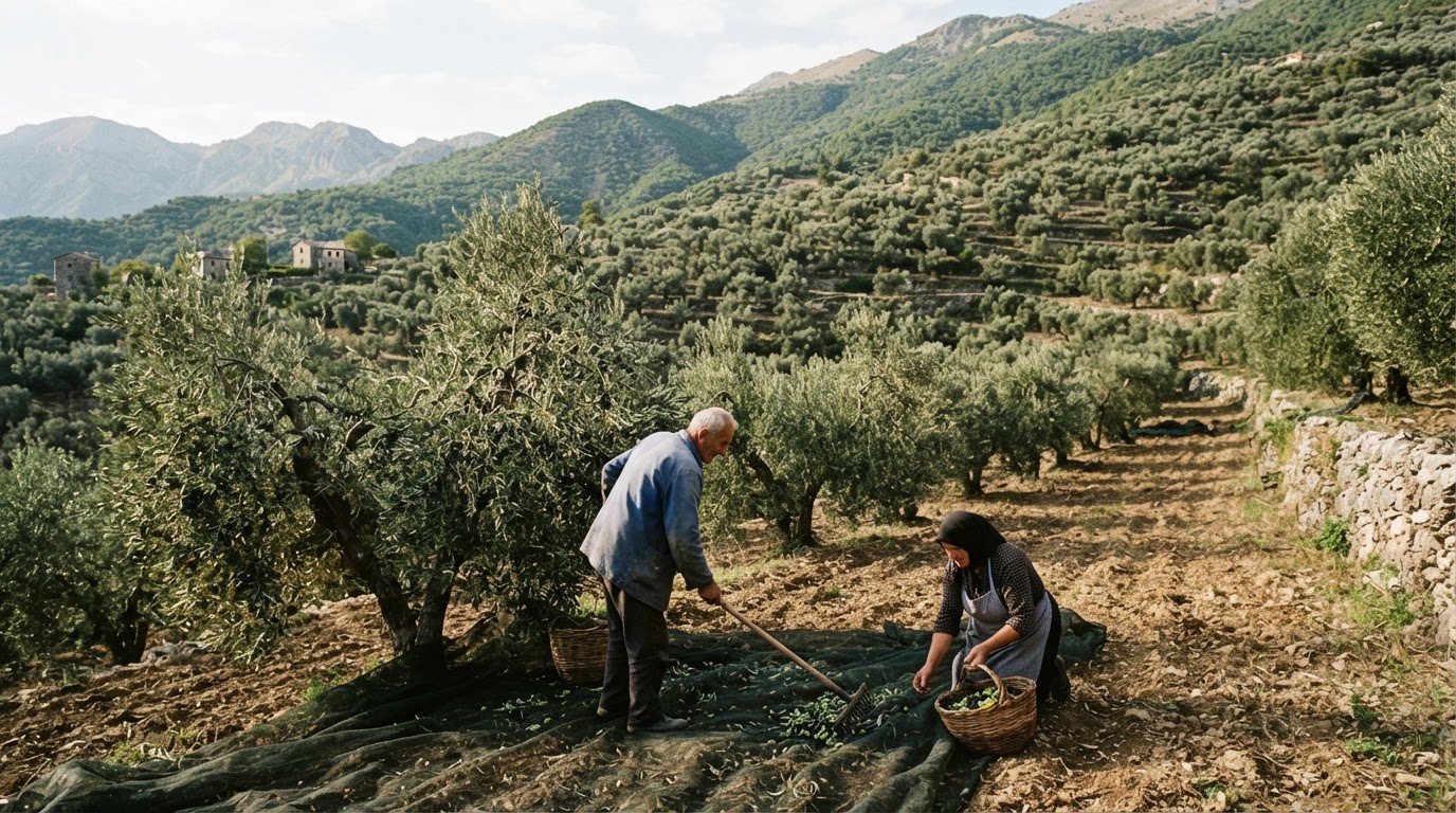 Ullishte malore në Shqipëri me rreshta pemësh të dendura dhe tokë të punuar