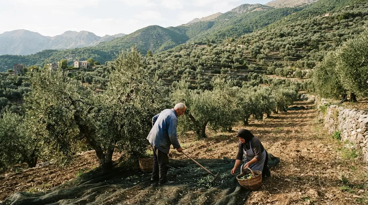 Ullishte malore në Shqipëri me rreshta pemësh të dendura dhe tokë të punuar