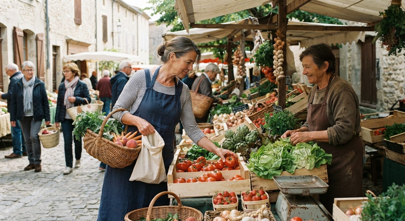 Les marchés locaux, tels que celui-ci en France, sont une excellente porte d'entrée pour découvrir les produits du terroir et l'art de vivre local.