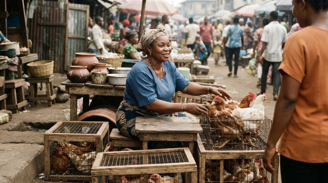 Obìnrin ará Nàìjíríà l tó ń tà ẹyẹ ní ọjà ibilẹ̀