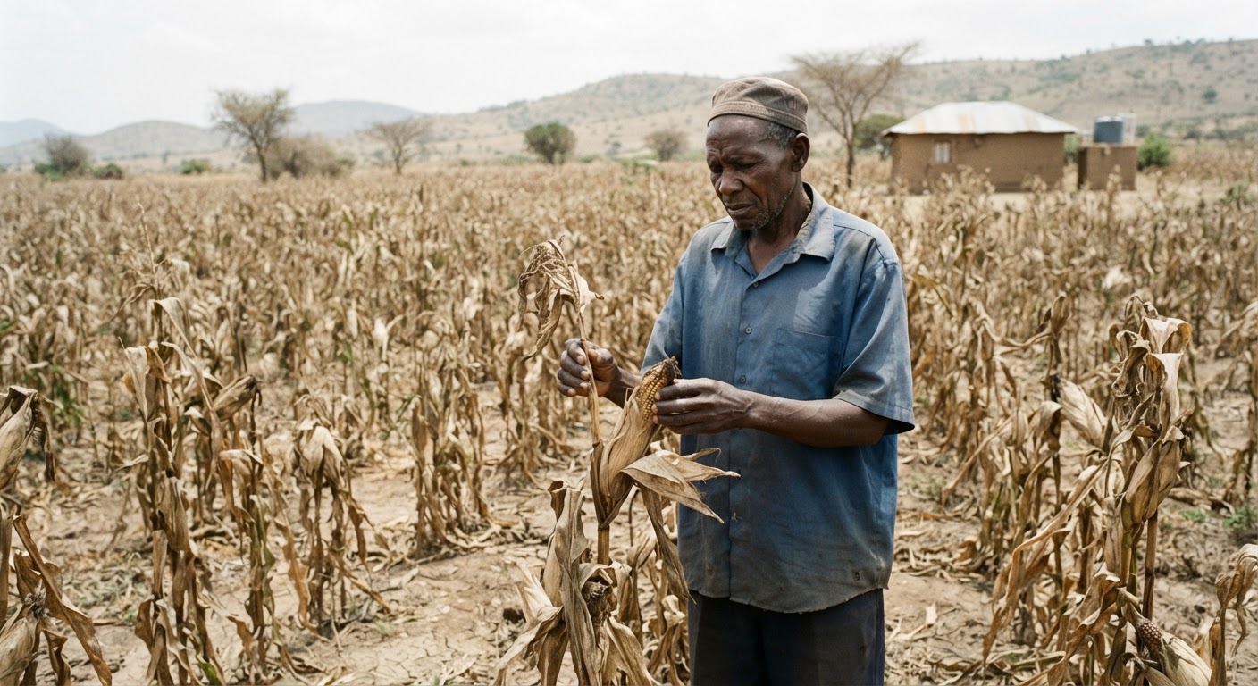 Mkulima wa Kenya akichungulia shamba la mahindi lililoathiriwa na ukame.