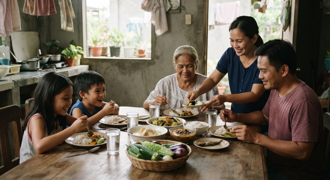 Ang pagbabahagi ng masustansyang pagkain sa pamilya ay nagpapatibay ng samahan.
