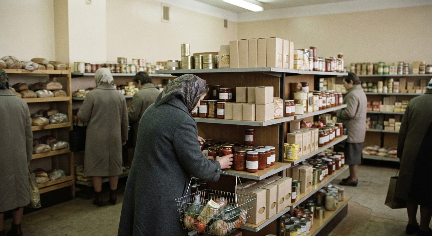 Привычные продукты в советских магазинах, многие из которых были предшественниками современных ультра-обработанных продуктов.