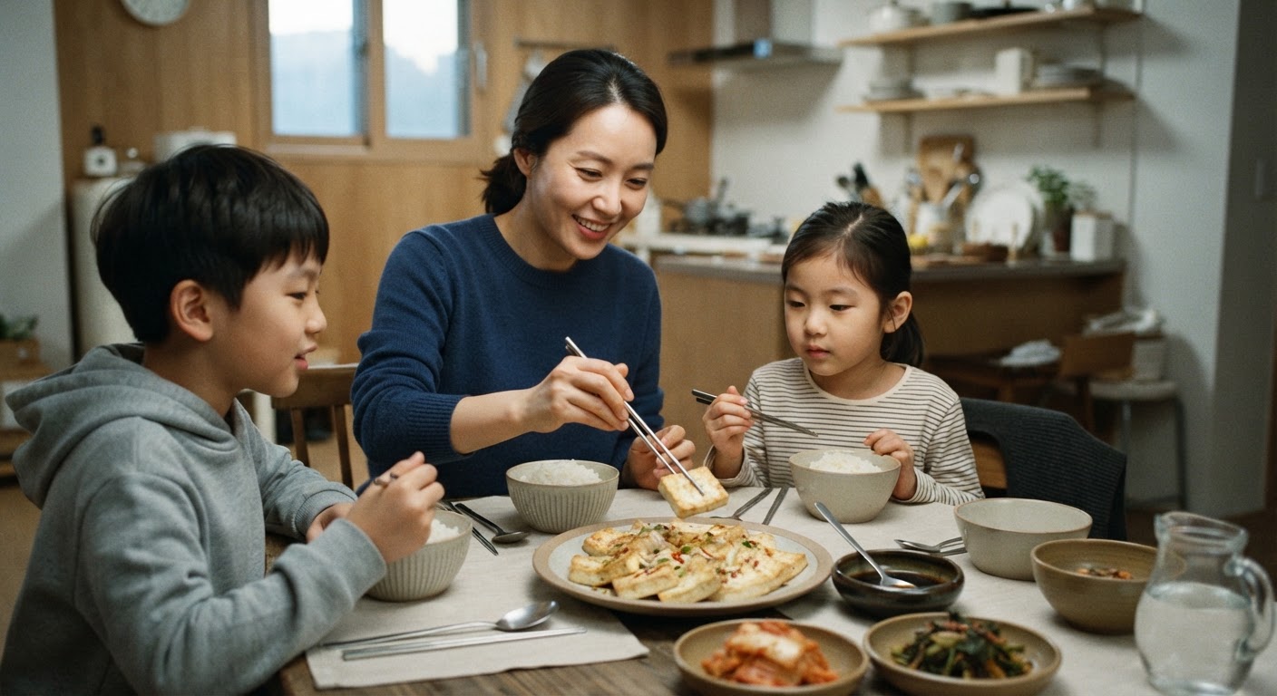 노릇하게 구워낸 두부 부침은 간단하면서도 훌륭한 반찬이 됩니다.
