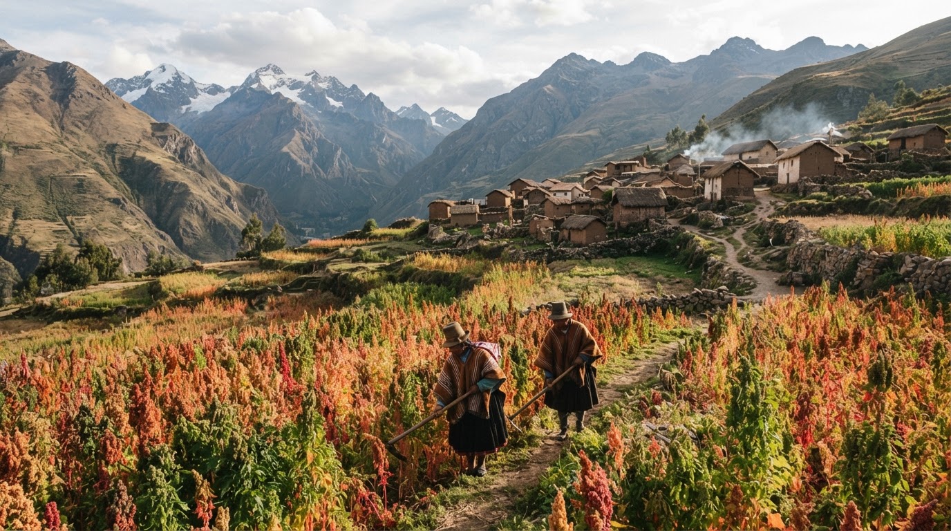 Andes urqukuna mayqinkunapi kinwa tarpuykuna, ayllu wasikunawan.