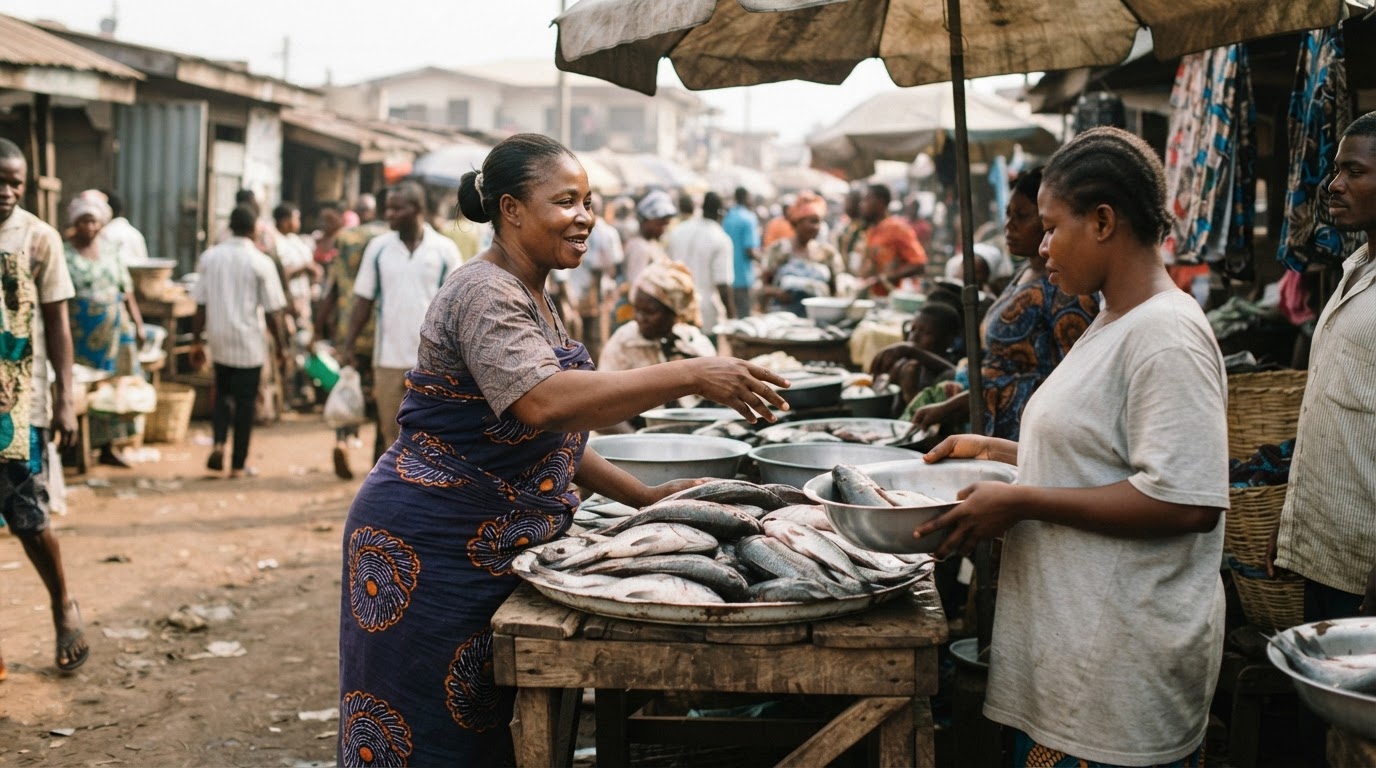 Alagbata kan n ta eja titun ni opopona ni ọja Nigeria.