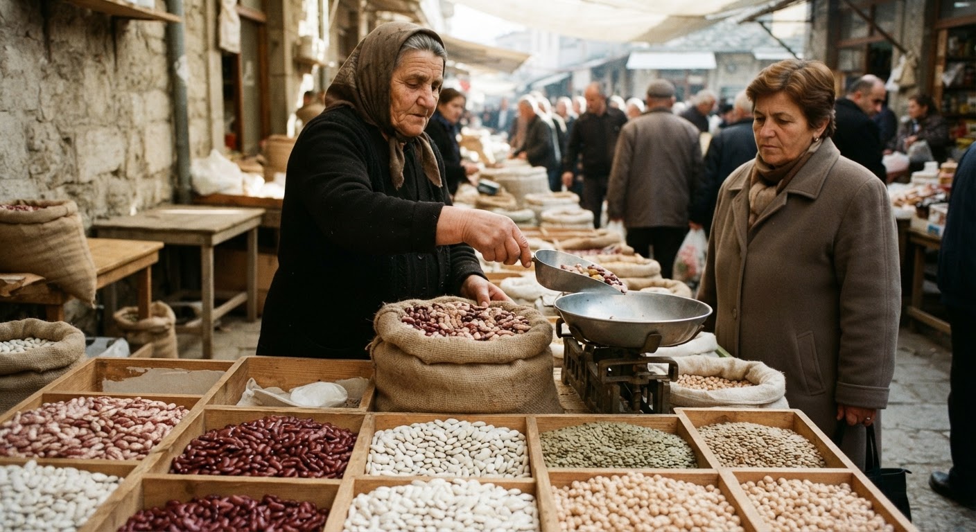 Tregu vendas ofron një shumëllojshmëri fasulesh dhe bishtajorësh, bazë për dietat vegane.