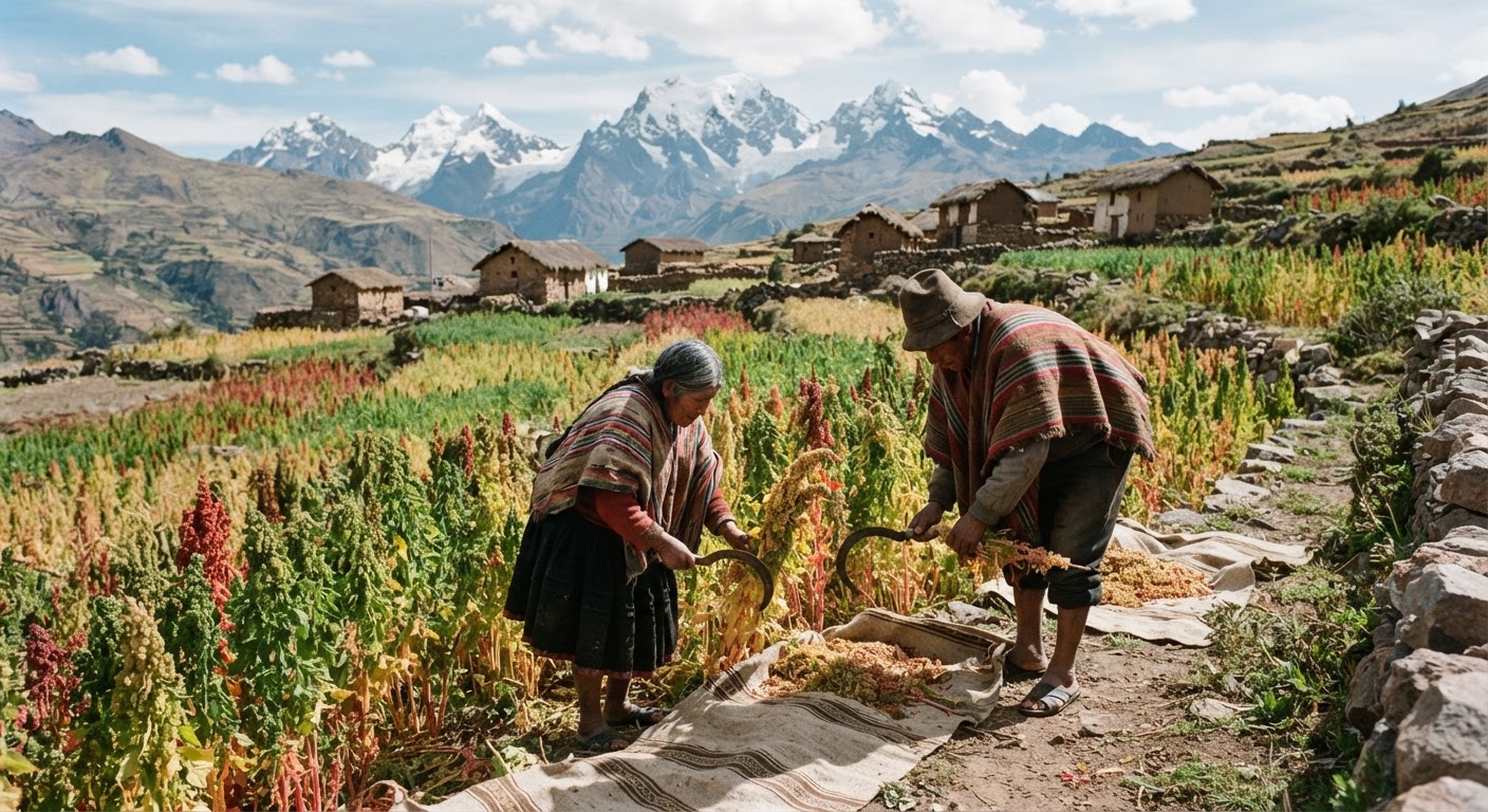 Andes urqukunapi kawsay, kinwa tarpuywan wasikunawan.