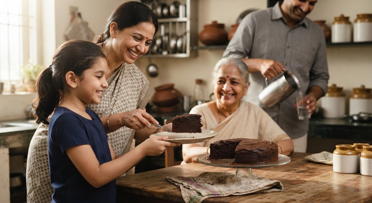 घर पर बना स्वादिष्ट वीगन चॉकलेट केक।