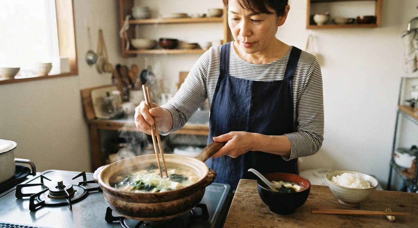 豆腐とわかめの味噌汁は、朝食にぴったりです。