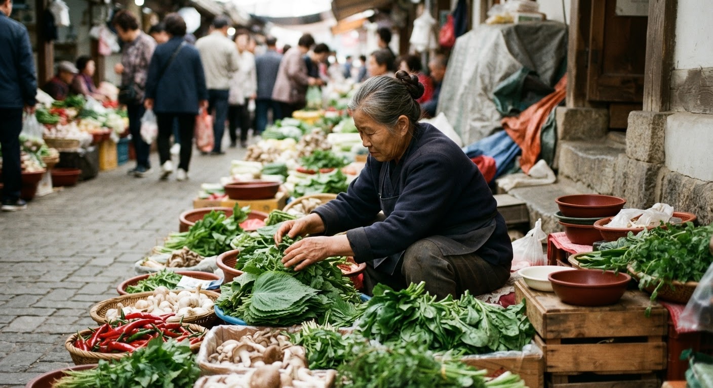 한국 전통 시장의 신선한 농산물