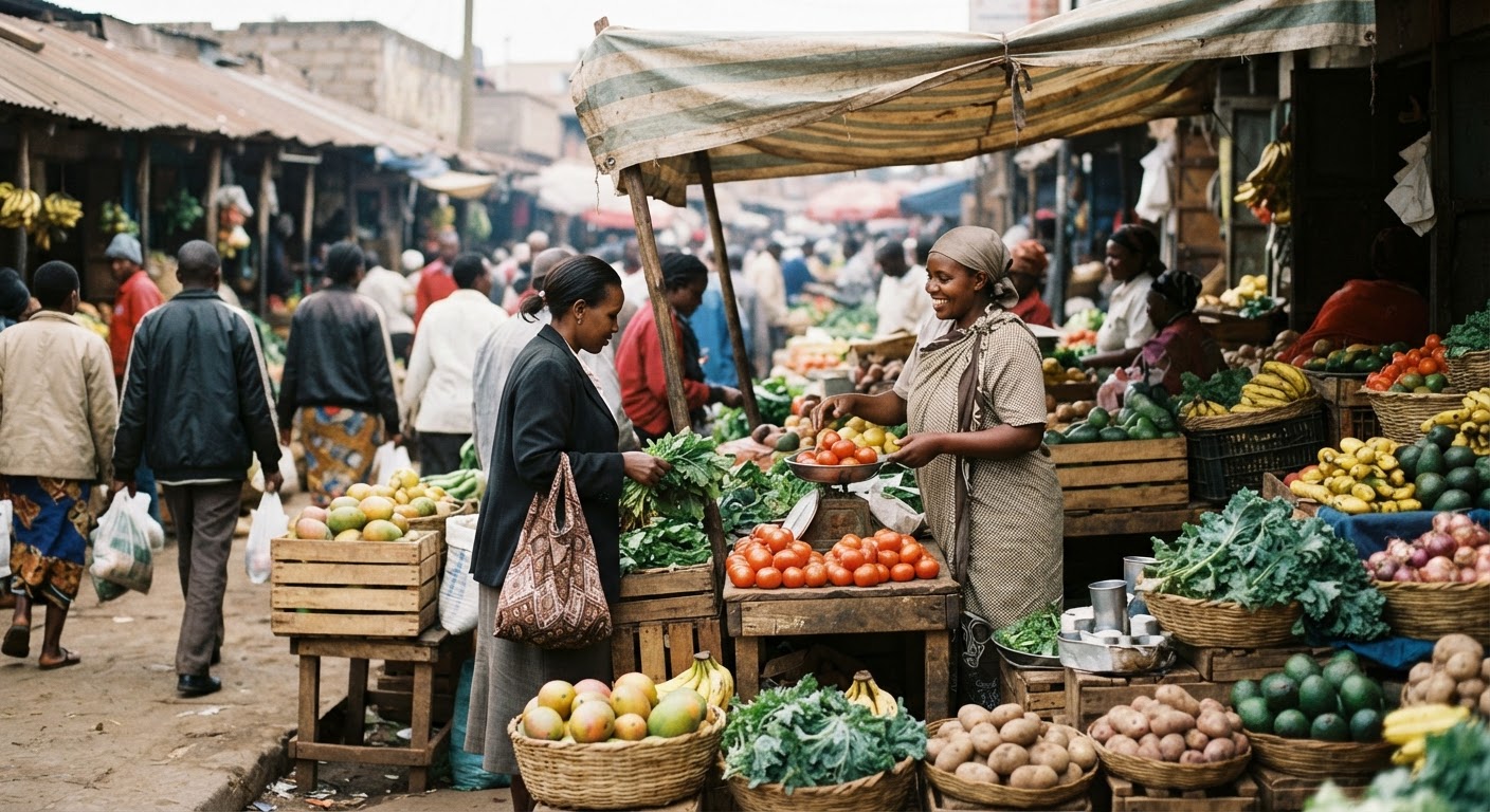 Soko la mboga na matunda jijini Nairobi, Kenya.