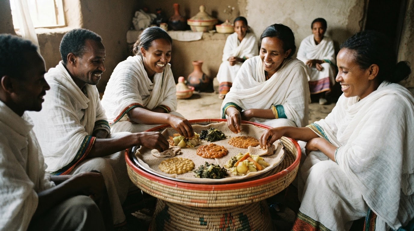 የኢትዮጵያ ኦርቶዶክስ ጾም ምግብ ዝግጅት ከእንጀራ፣ ሽሮ እና ጥራጥሬ ጋር