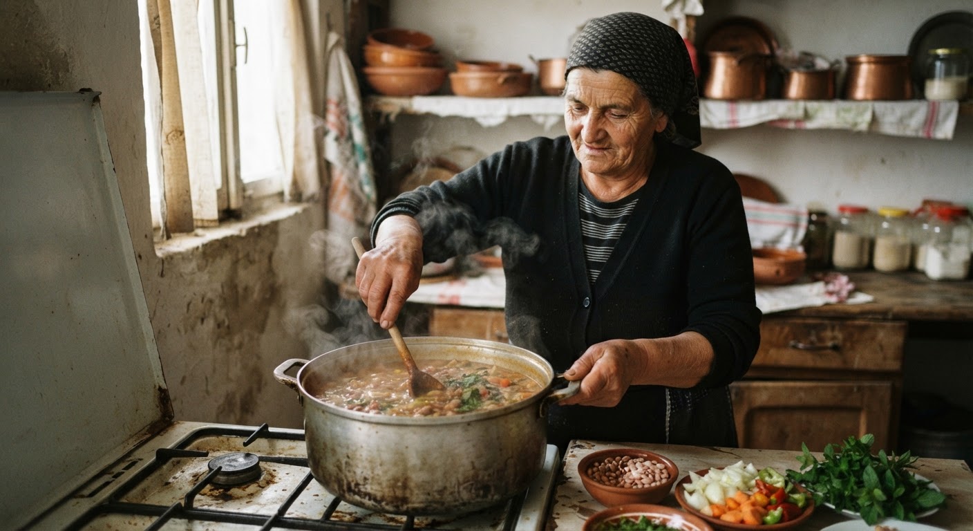 Supë tradicionale me fasule, një burim i shkëlqyer proteinash bimore.