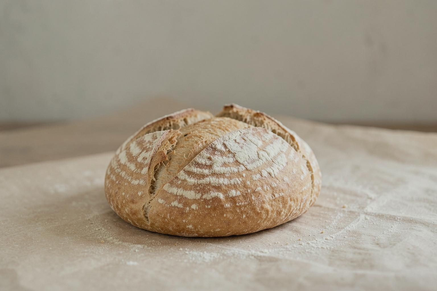 Incisions décoratives sur un pain au levain avant cuisson, permettant une expansion contrôlée.