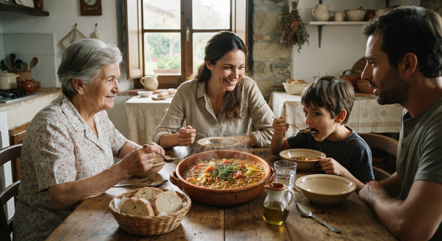 Una ricca zuppa di lenticchie, un classico confortante della cucina italiana.