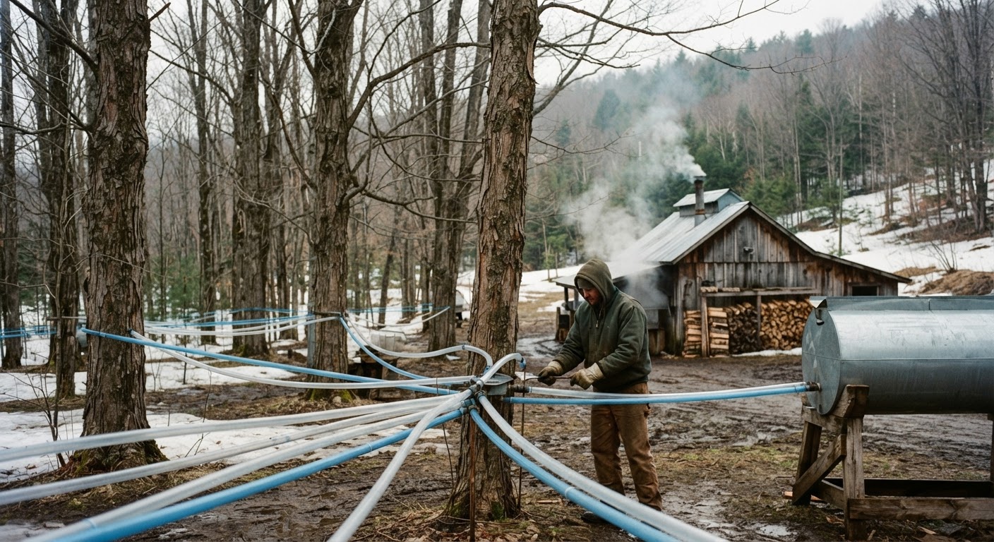 Une ferme de production de sirop d'érable au Québec, exemple d'activité rurale durable.