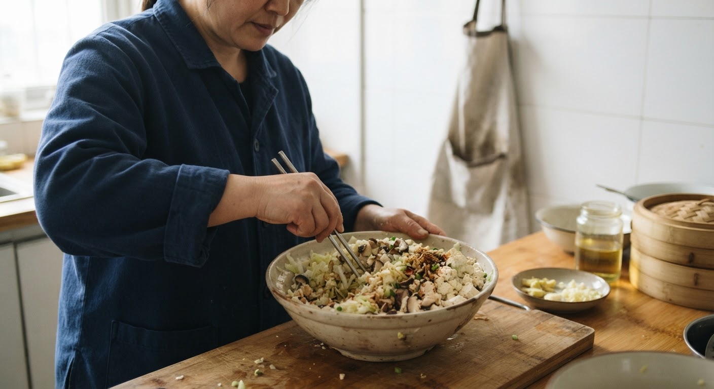 香菇白菜豆腐馅的制作过程