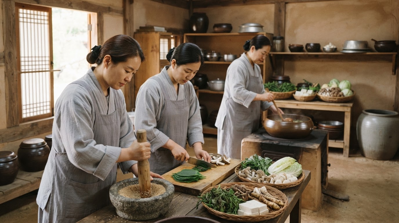 전통 사찰 음식 준비 모습