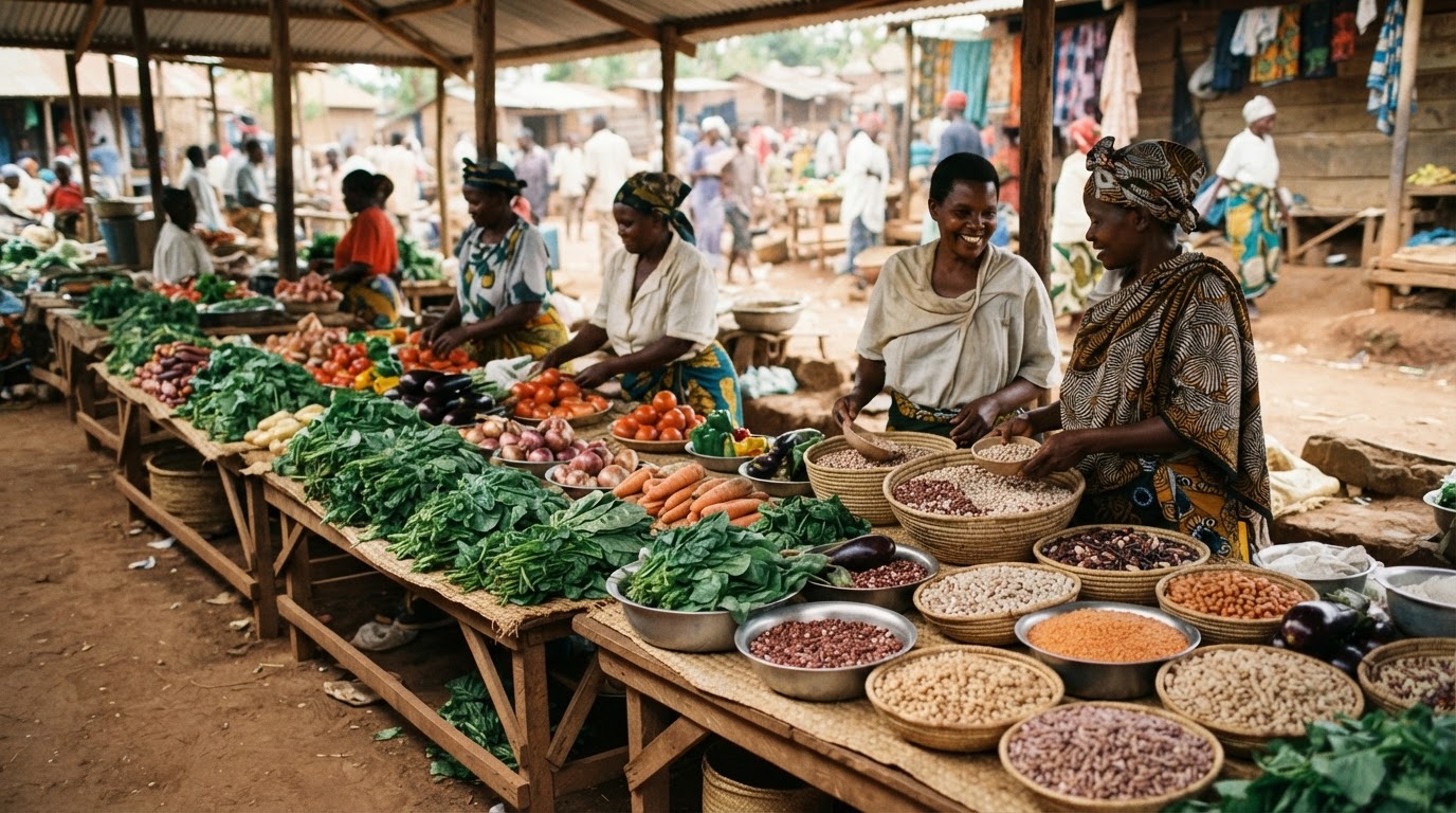 Mboga na kunde mbalimbali zinazouzwa katika soko la ndani la Afrika Mashariki