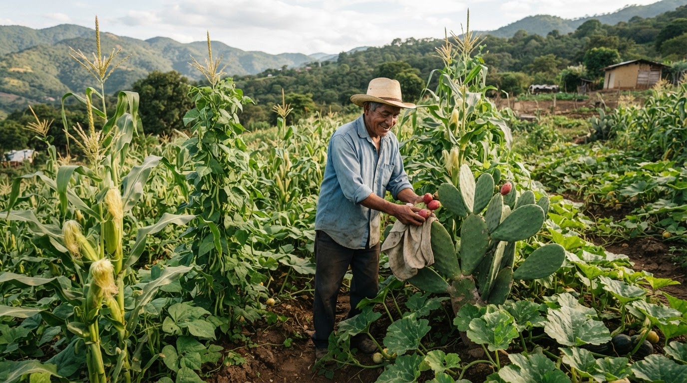 Tōnaltōnaltin ītechpa milpa, nopal, elōtl, fasōl, tōnchīchīltic.