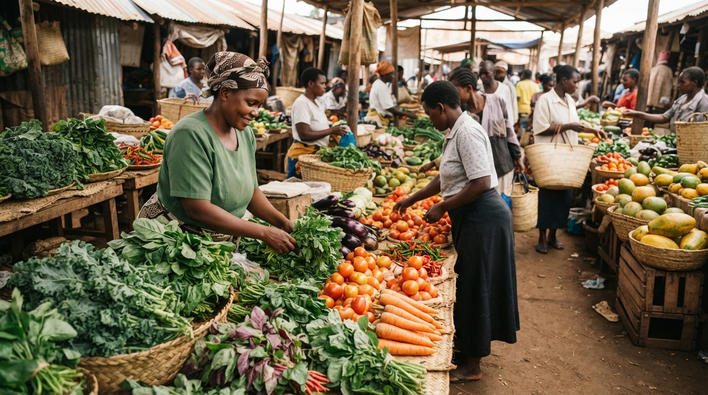 Soko la mboga za kienyeji barani Afrika Mashariki likiwa na bidhaa mpya na za kuvutia.