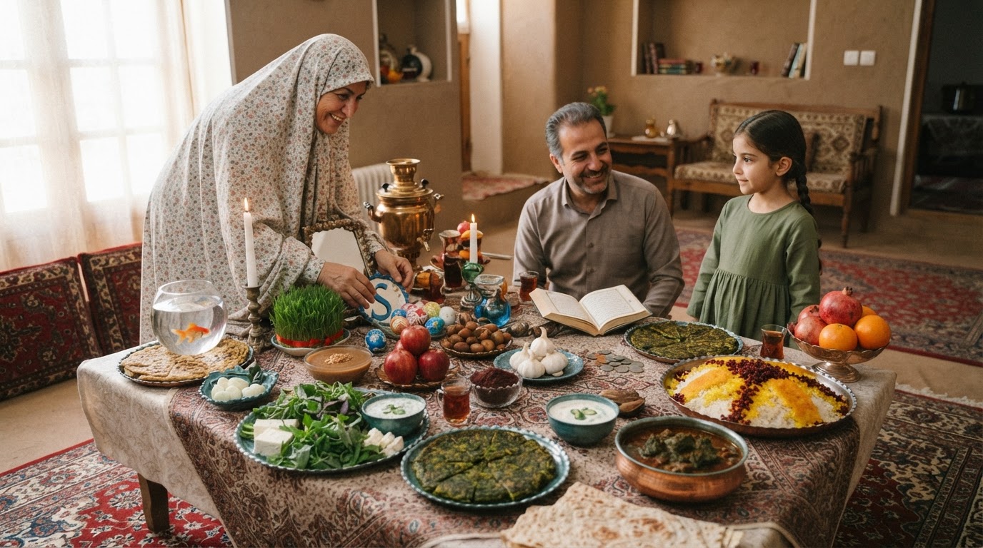 سفره هفت سین نوروز با حضور انواع غذاهای سنتی ایرانی