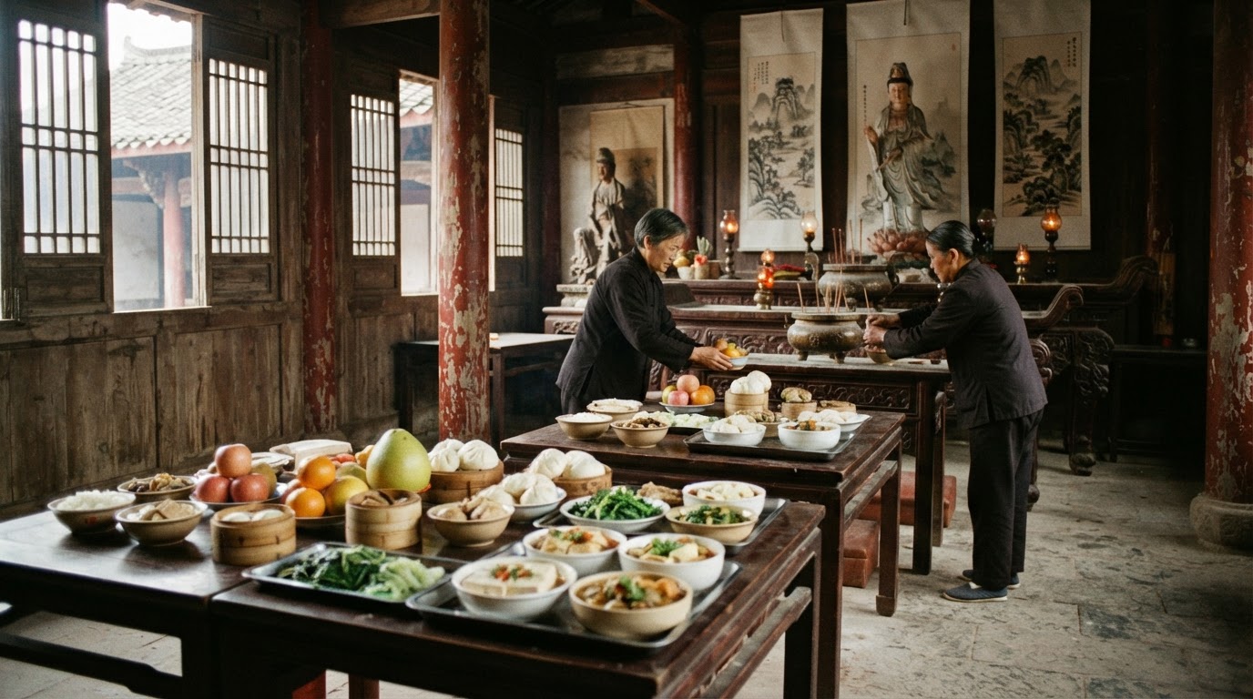 寺庙供奉素食供品
