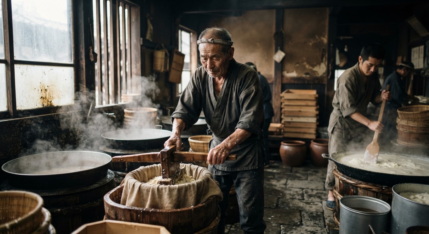 20世紀初頭の日本の豆腐工場で働く人々