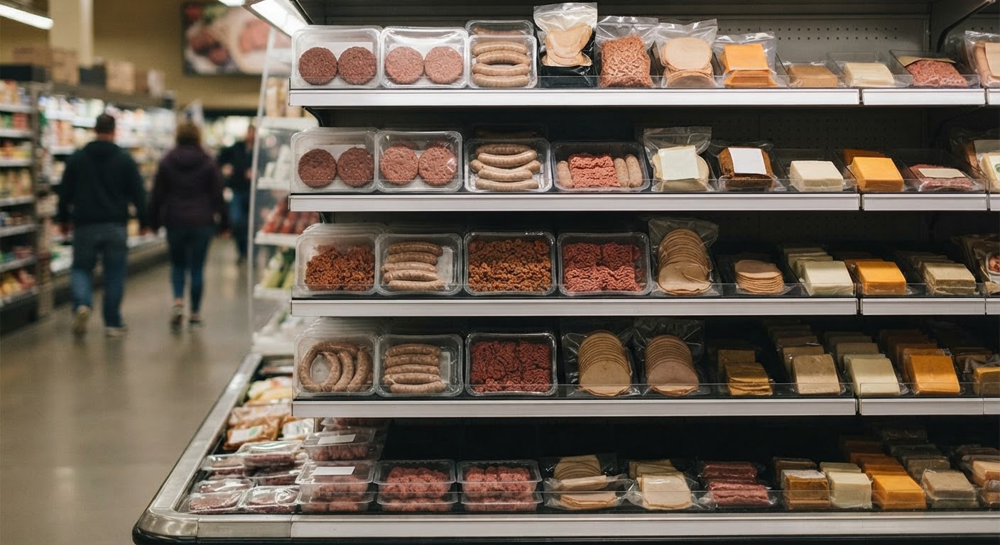 A diverse selection of plant-based meat alternatives now commonly found in global supermarkets.