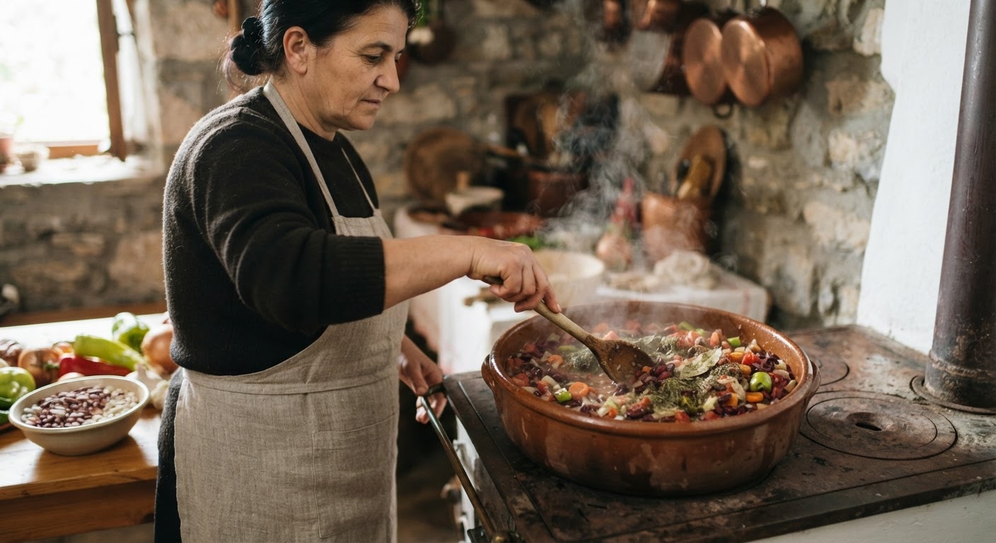 Një gjellë tradicionale shqiptare me fasule, e cila mund të përgatitet lehtësisht në version vegan duke përdorur perime dhe erëza.