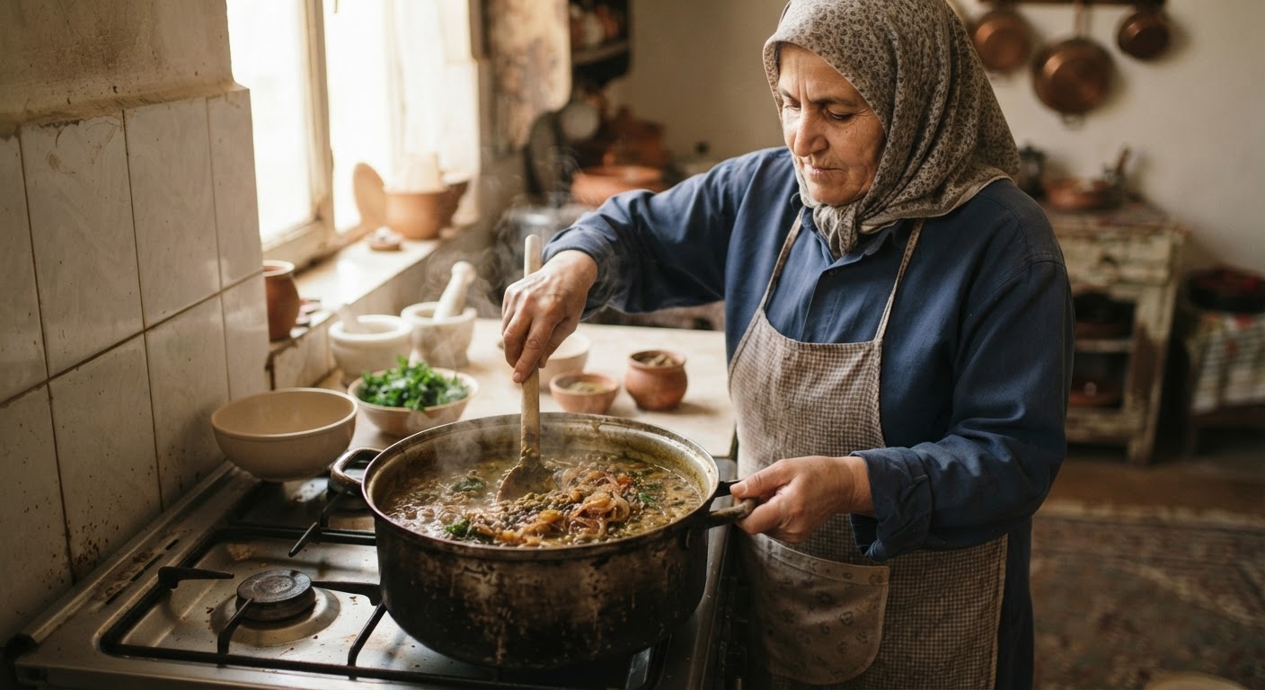 پخت آش عدسی، یک وعده غذایی سنتی و سرشار از پروتئین گیاهی.