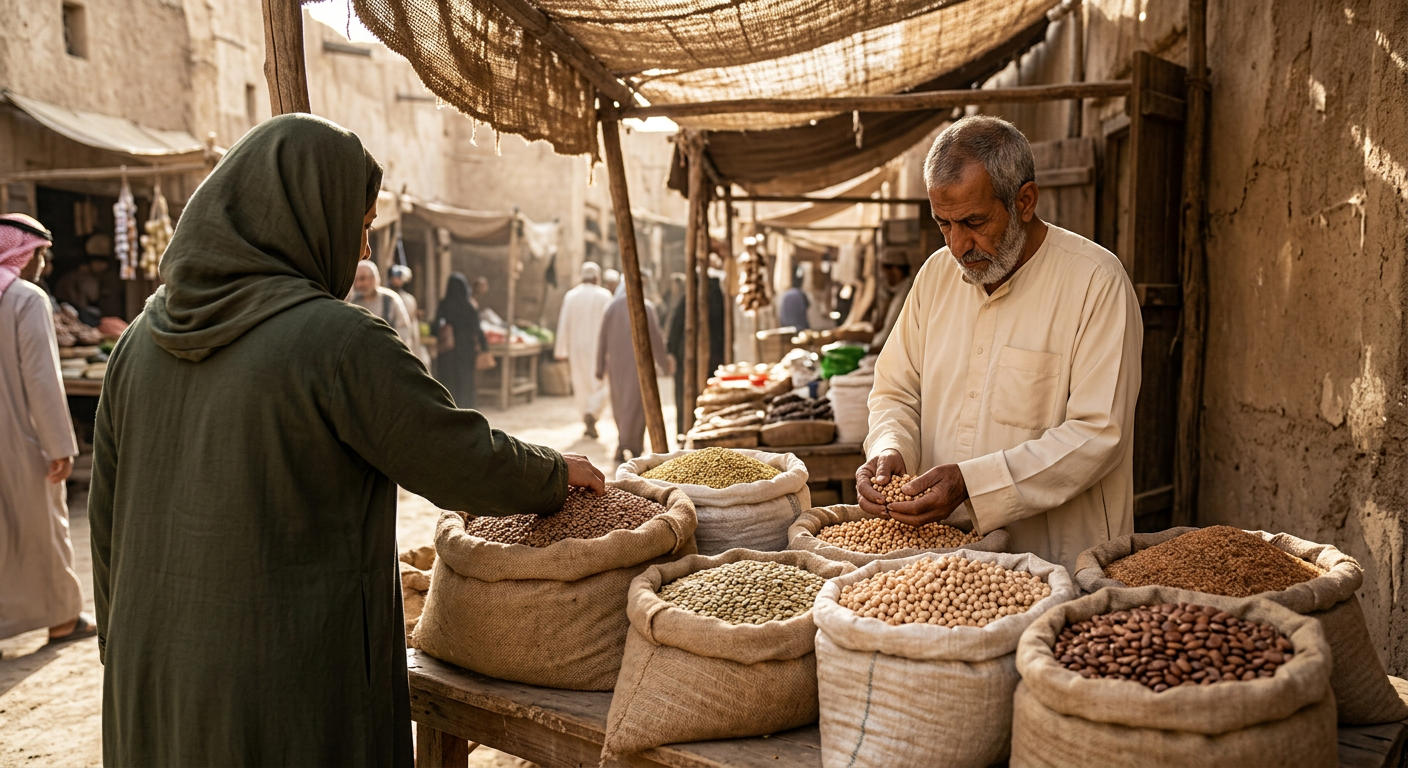 البقوليات والحبوب القديمة في أسواق الشرق الأوسط، حجر الأساس التاريخي للغذاء النباتي.