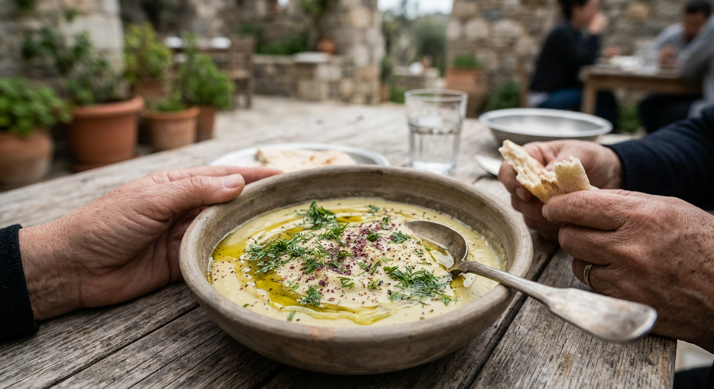 Geleneksel kuru bakla ezmesi fava: Zeytinyağı ve dereotu ile hazırlanan kadim bir Anadolu vegan proteini.
