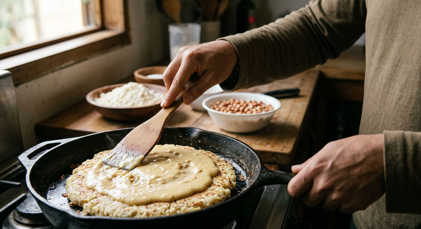 Mbeju mestizo oñembohyku porãva paila ári queso vegetal ndive
