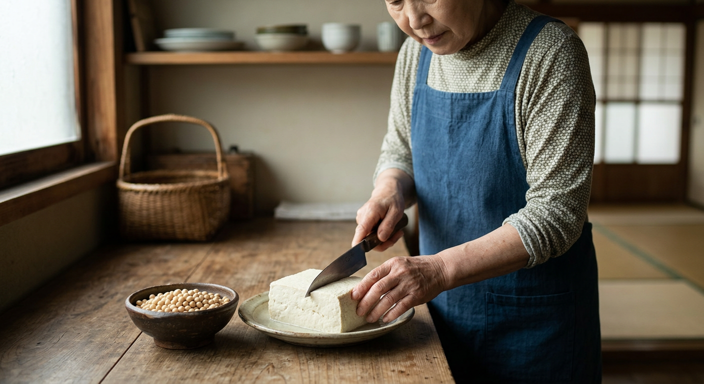 日本の食卓を支えてきた木綿豆腐と大豆。植物性タンパク質の代表的な供給源。